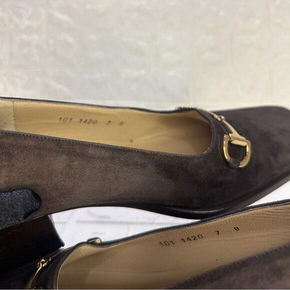 Gucci DarkโBrown Suede Horsebit Block Heels - Picture 14 of 14